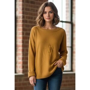 Emery Rose Long Rolled Sleeve Waffle Knit Top Yarrow Yellow Size 2XL